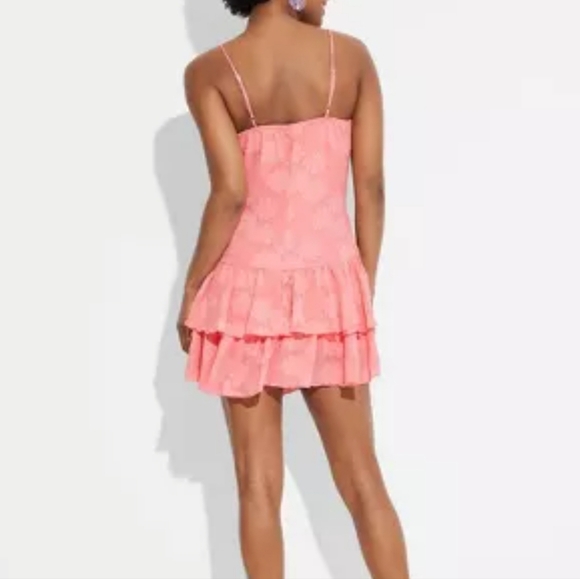 Wild Fable tiered ruffle coral- pink spaghetti strap mini dress cottagecore. M - Picture 2 of 11